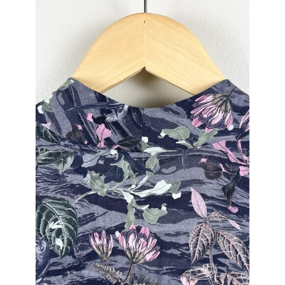 Allsaints Fay Paradeep Bird  Foliage Print Tie Back V Neck XS Mini Dress Button - Picture 9 of 13